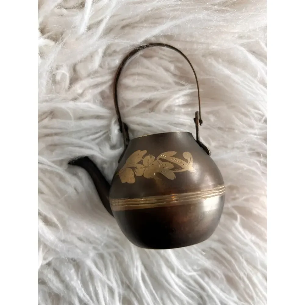 Vintage Brass Teapot Gold Floral Engraved Mini‎ Kettle Elegantdecor Homedecor